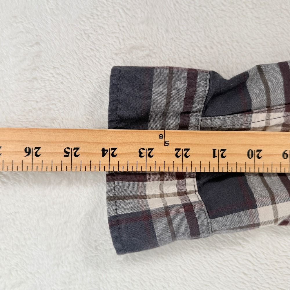 Mutual Weave Mens Large Plaid Button Down Shirt Grey Burgundy Long Sleeve Rugged - Picture 7 of 7